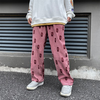 2021 styl Preppy czaszka pełny nadruk sznurkiem w stylu Casual, sztruksowa mężczyźni workowate spodnie Hip Hop proste spodnie dresowe męskie luźne spodnie 6